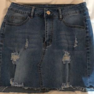 distressed jean skirt